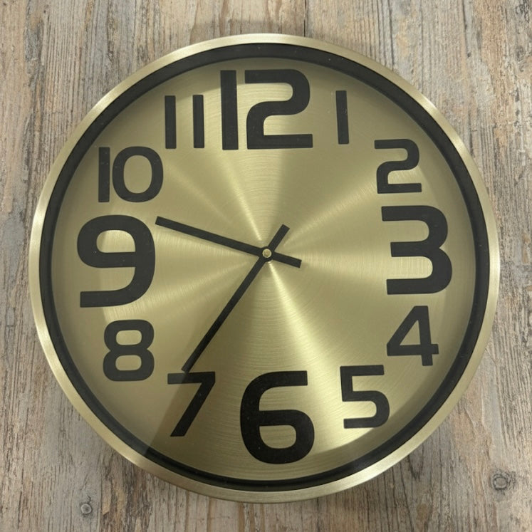 Modern Gold/Brass Tone Silent Wall Clock with Large Black Numerals