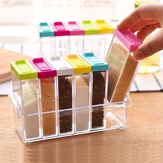 Clear Plastic Spice Container Set with Colorful Lids
