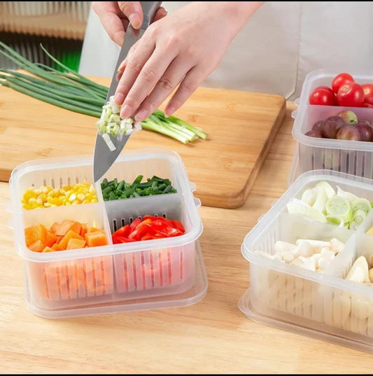 Multi-Compartment Fridge Storage Box with Removable Drain Baskets