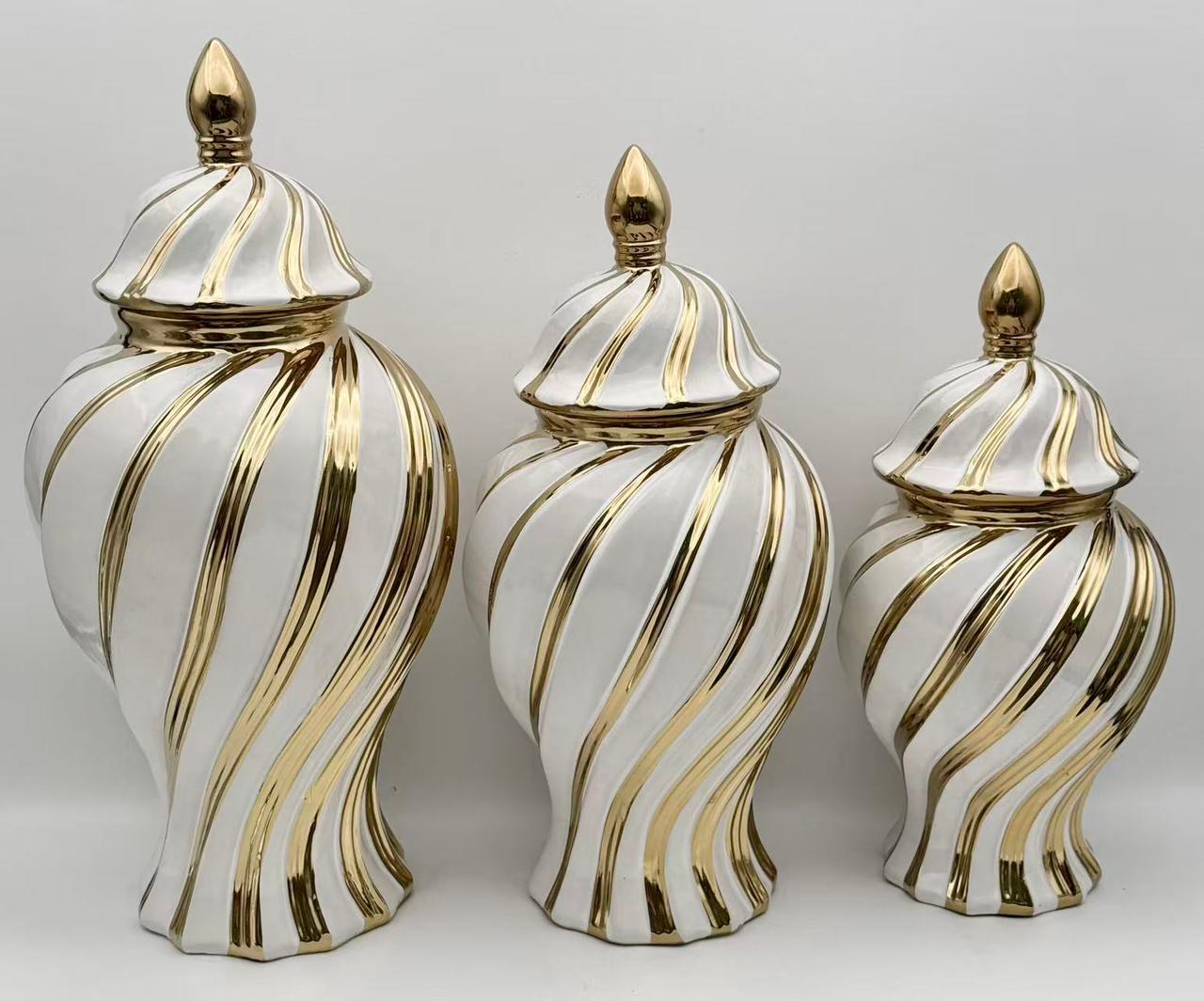 Elegant Spiral Ceramic Jars with Gold Accents Set (Only In Karachi)