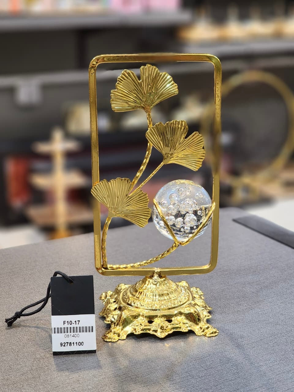 Decorative Golden Ginkgo Leaf Crystal Ball
