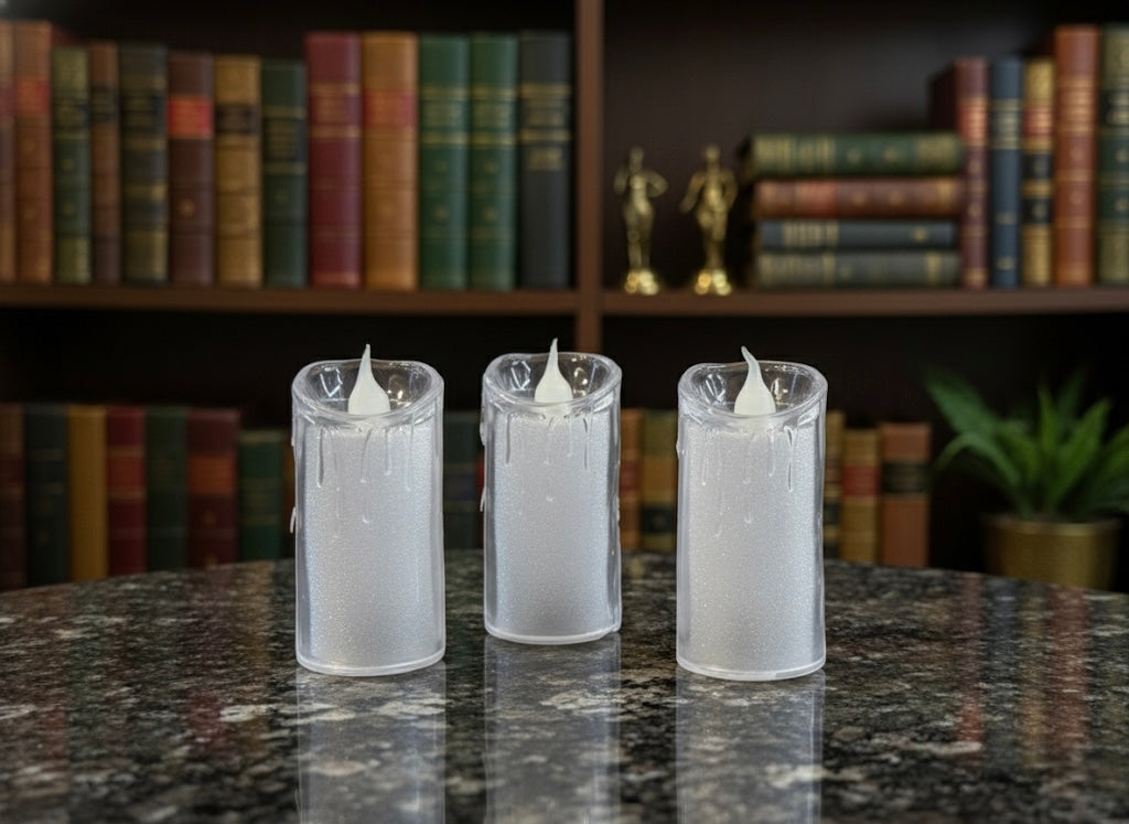 Realistic LED Flameless Candles in Dripping Wax Glass Votives