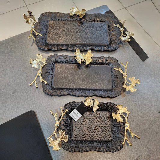 Elegance in Bloom: Gilded Butterfly & Ginkgo Filigree Trays Set (3 Piece)