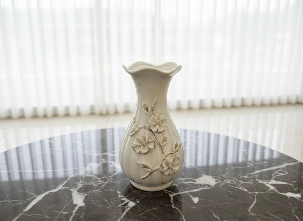 Elegant Ivory Floral Ceramic Vase