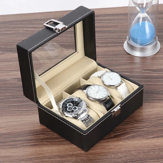 Premium 3-Slot Faux Leather Watch Display Case