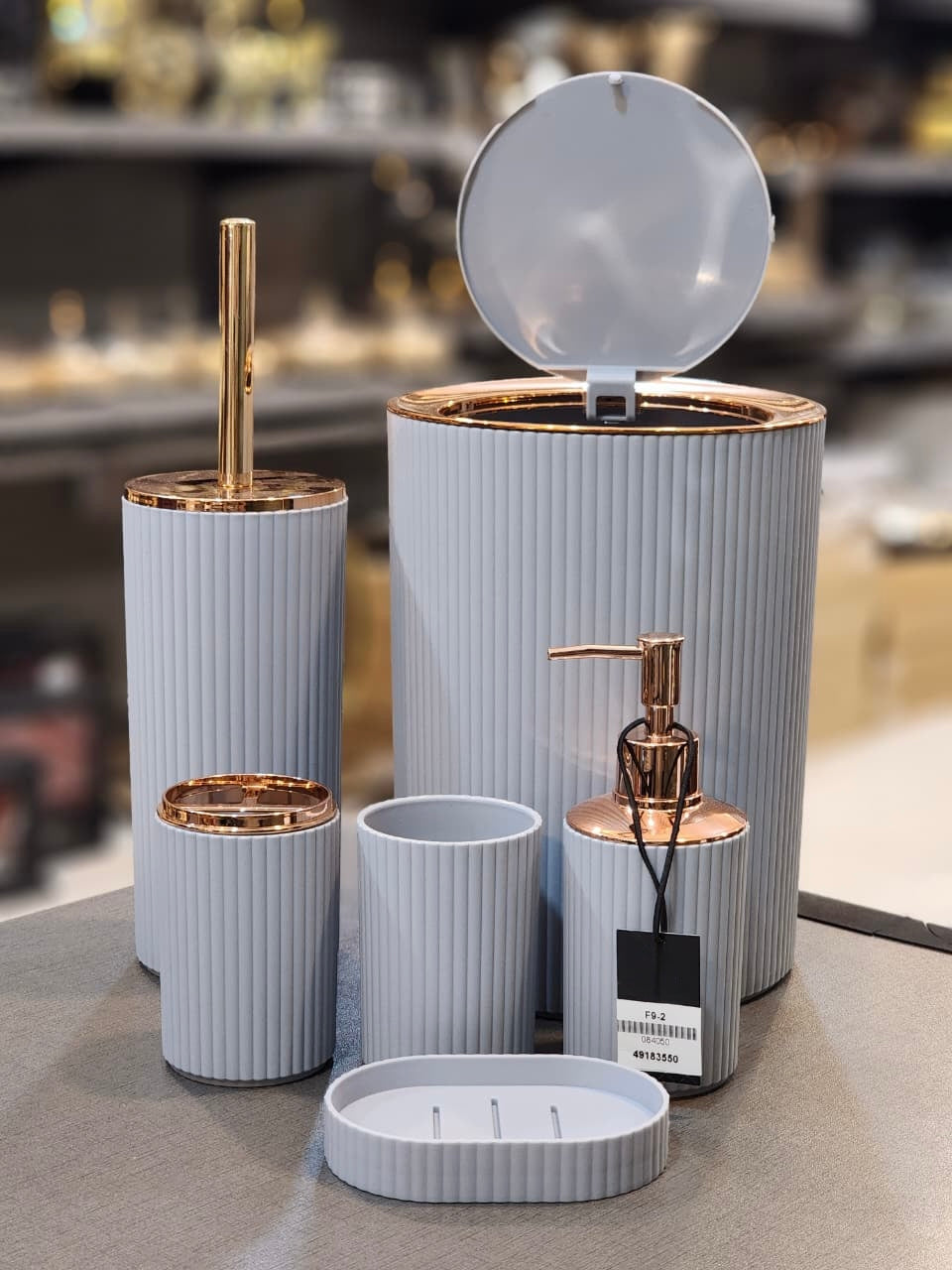 Elegant Grey and Rose Gold Bathroom Accessory Set
