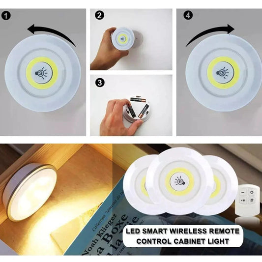Wireless Remote Control LED Puck Lights - 3 Pack Under Cabinet & Wardrobe Lighting