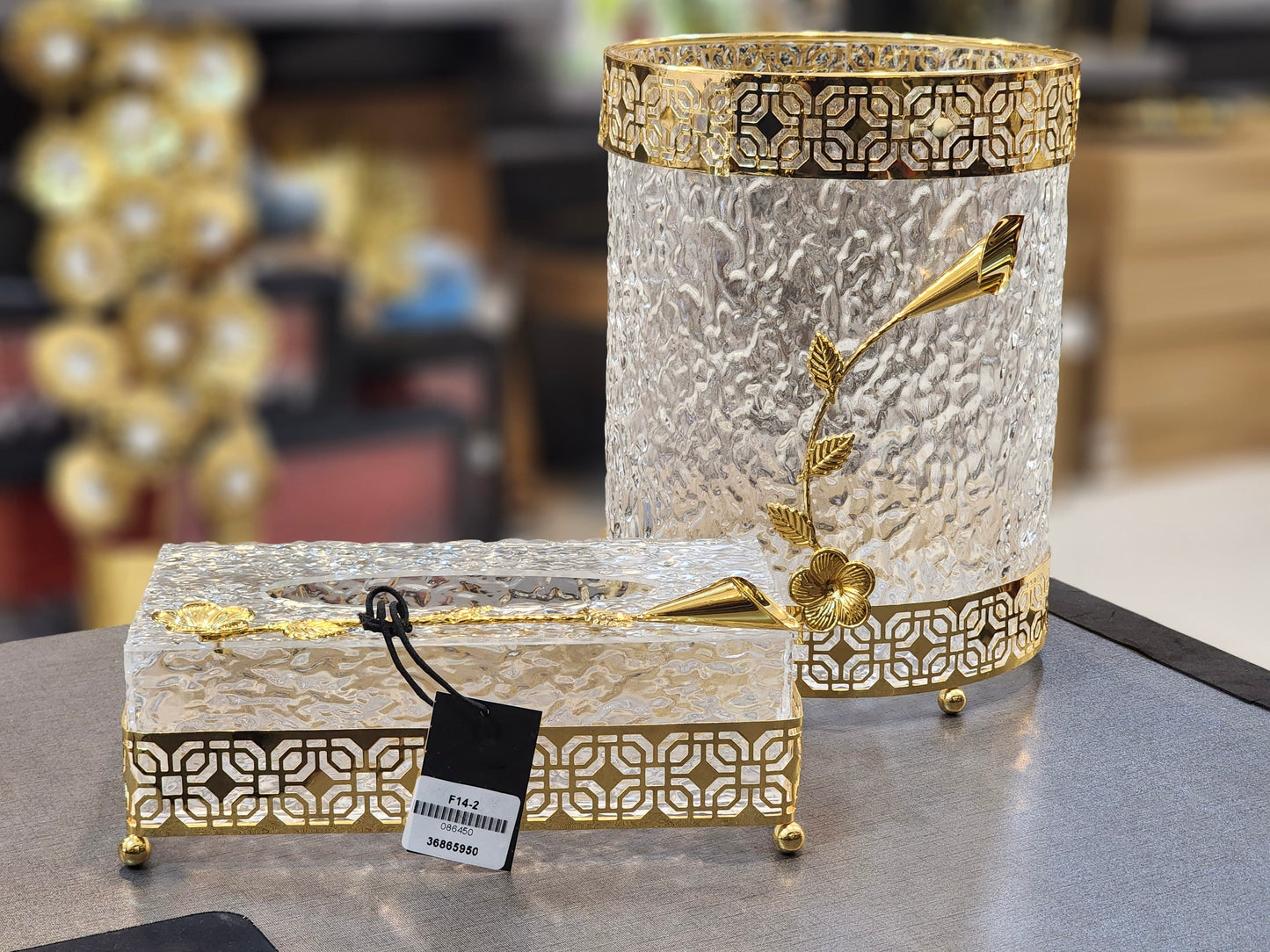 Elegant Crystal & Gold Filigree Vanity Set