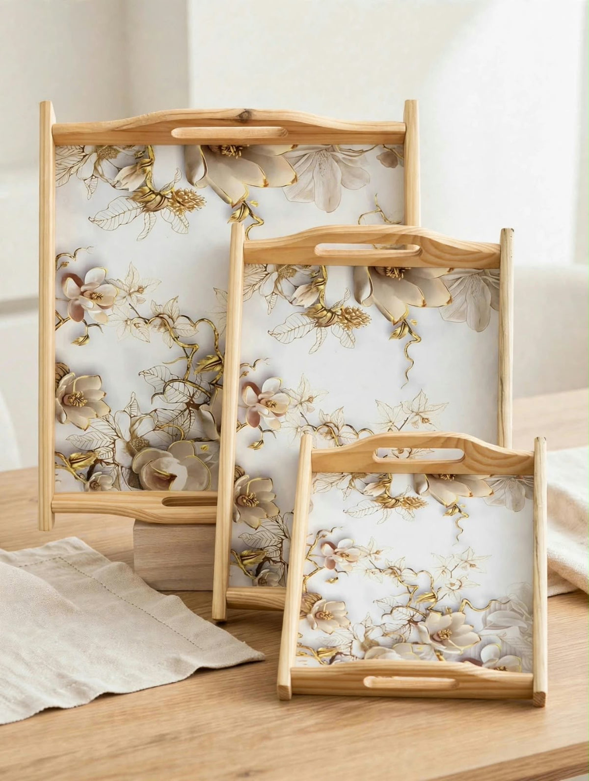 3Pcs Bamboo Serving Trays With Handles