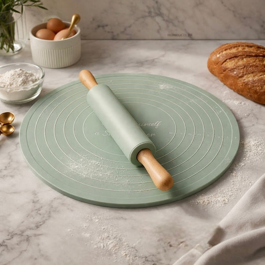 Non-Stick Silicone Rolling Pin and Kneading Mat Set