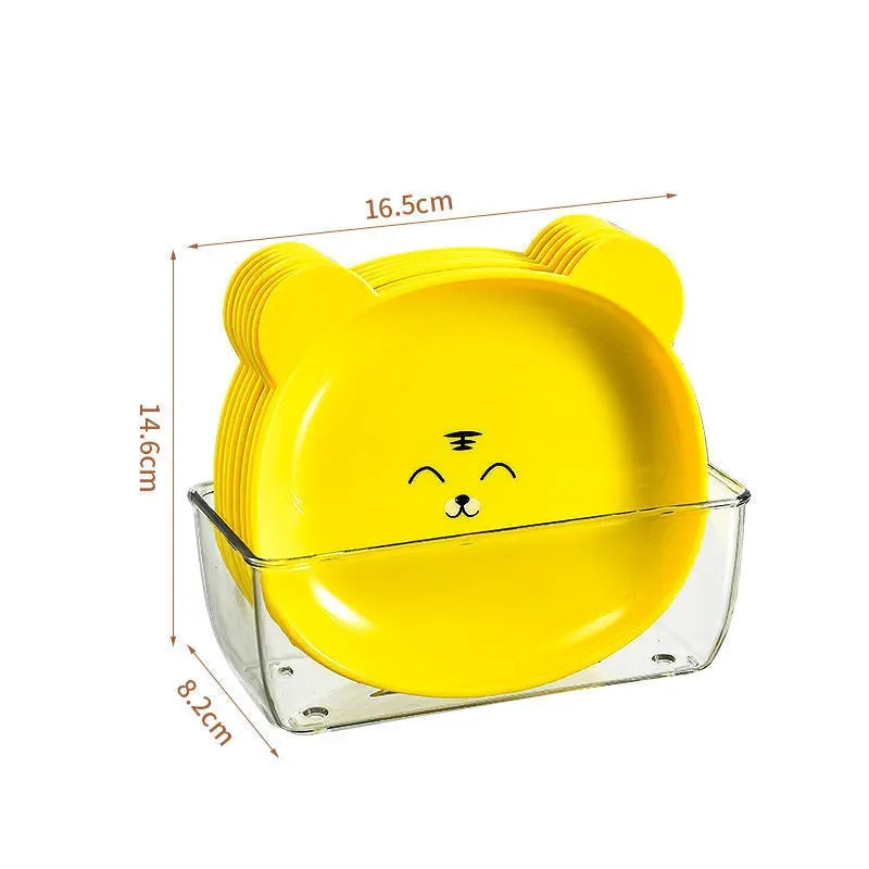 Cute Bear-Shaped Snack Plate Set with Clear Storage Holder (Set of 8)