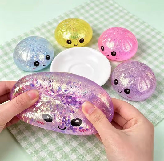 Glitter Squeezy Dumpling Stress Relief Toy with Steamer Case