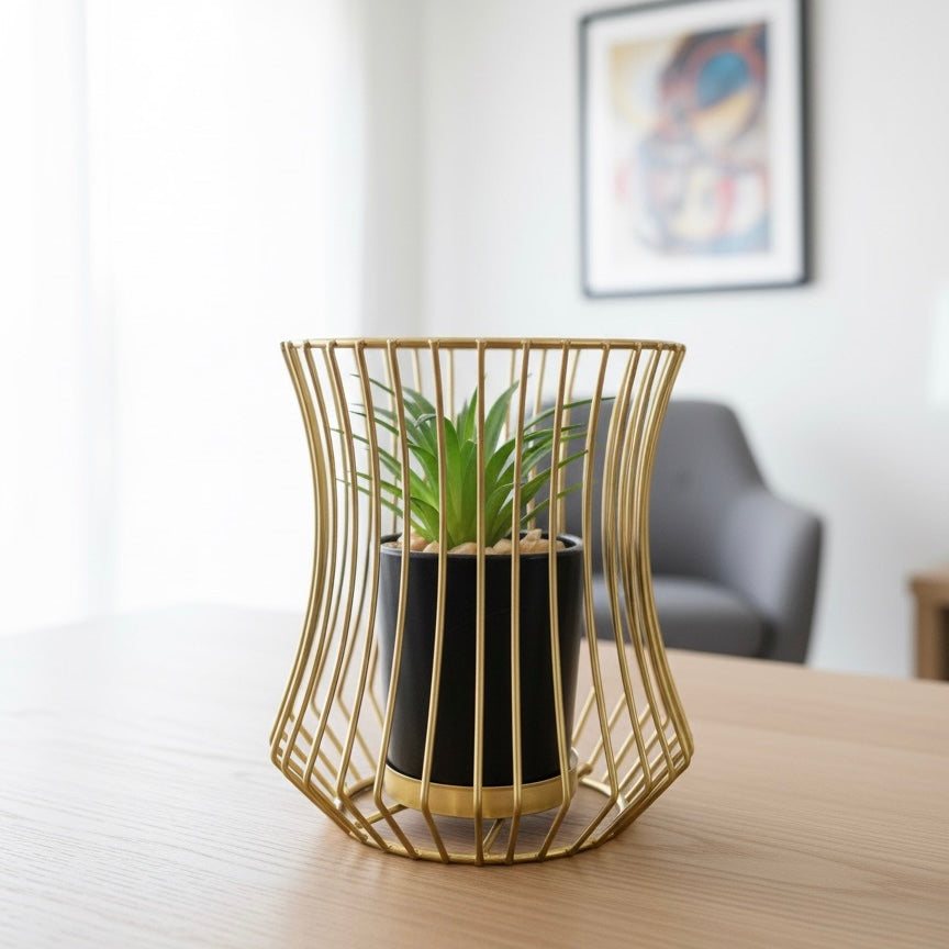 Gold Metal Cage Planter