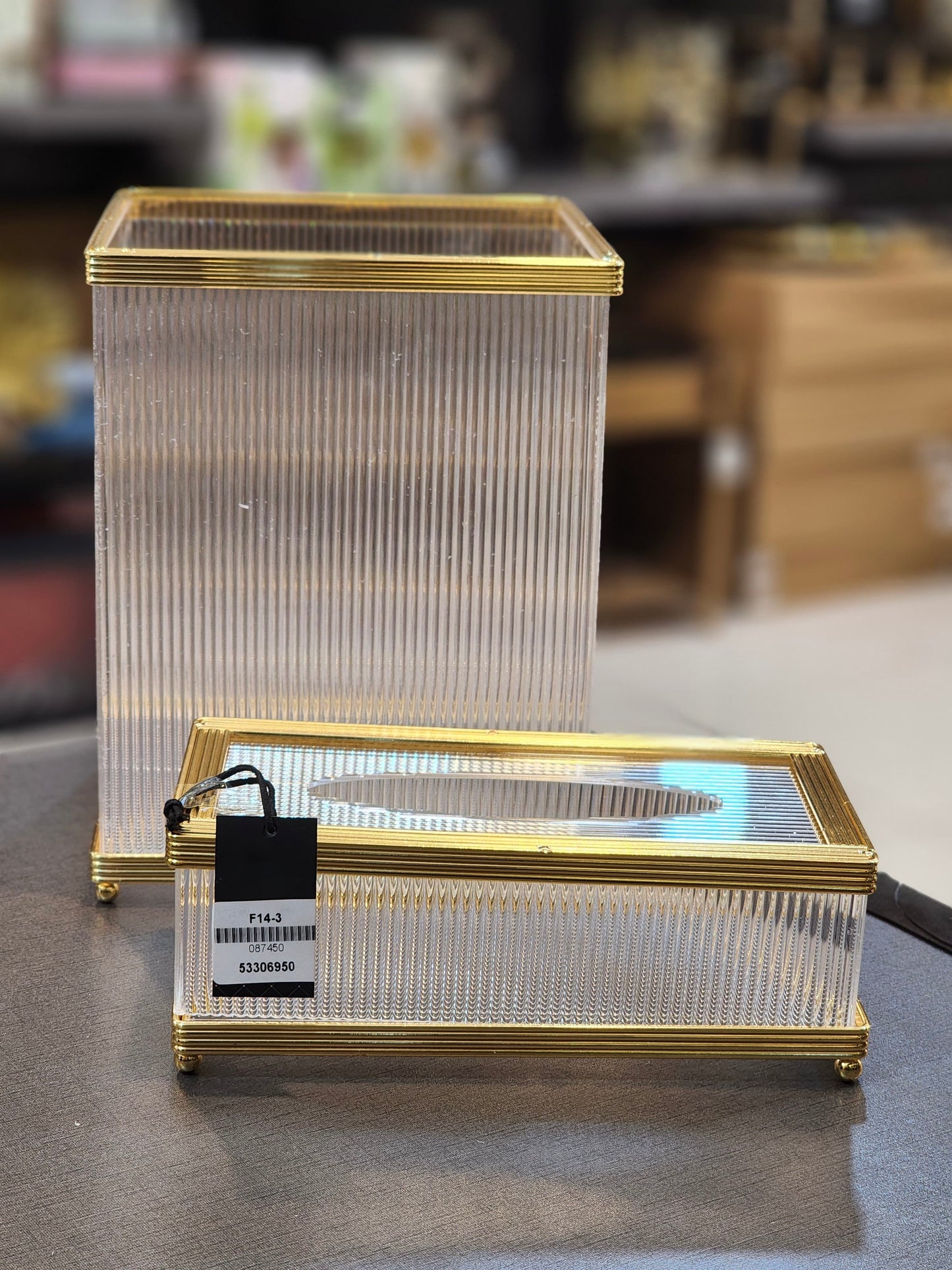 Elegant Ribbed Acrylic & Gold Trim Accessory Set