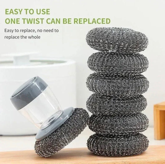 Soap Dispensing Pot Scrubber with Steel Wire Ball
