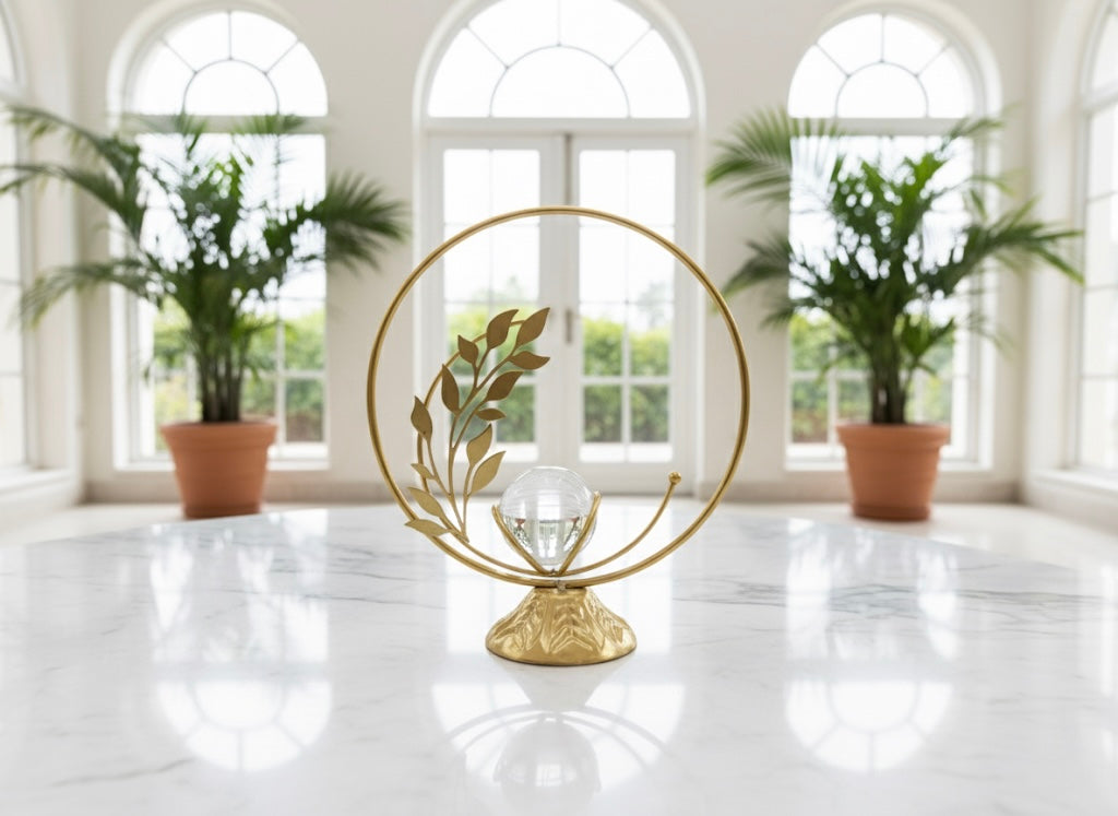 Gilded Laurel Crystal Sphere Desk Sculpture