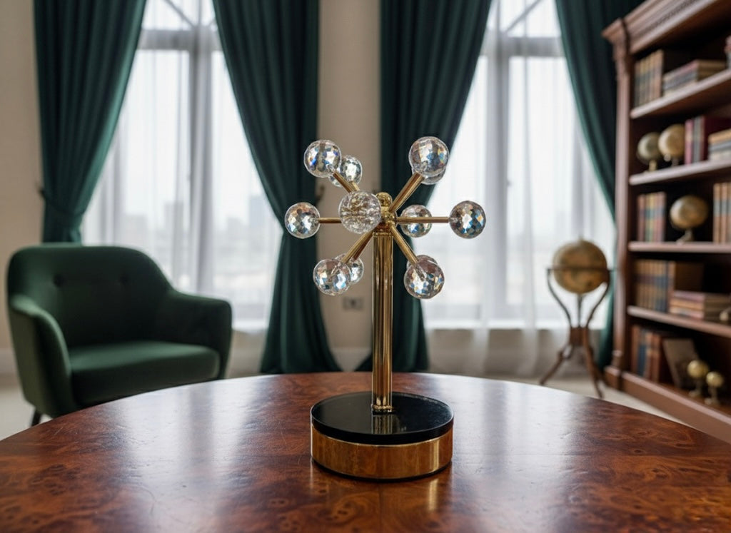 Mid-Century Atom Sphere Crystal & Gold Showpiece