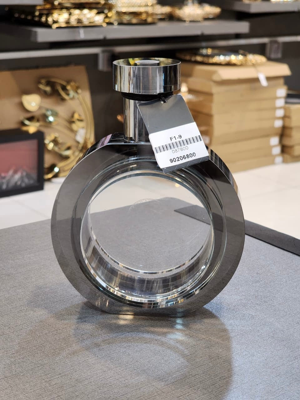Modern Circular Chrome and Glass Decorative Display Vase