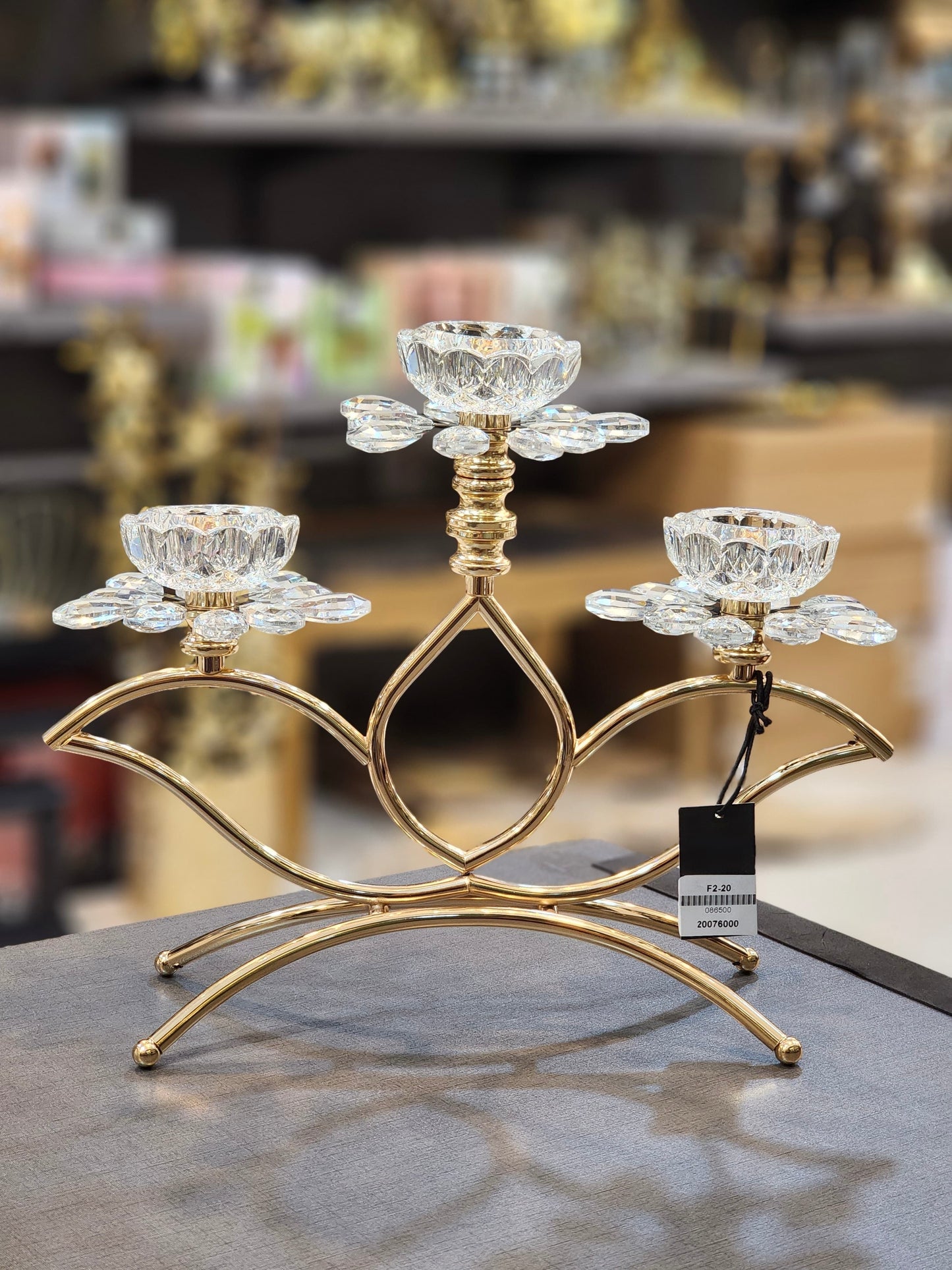 Elegant Three-Tier Crystal and Gold Candelabra (Only In Karachi)