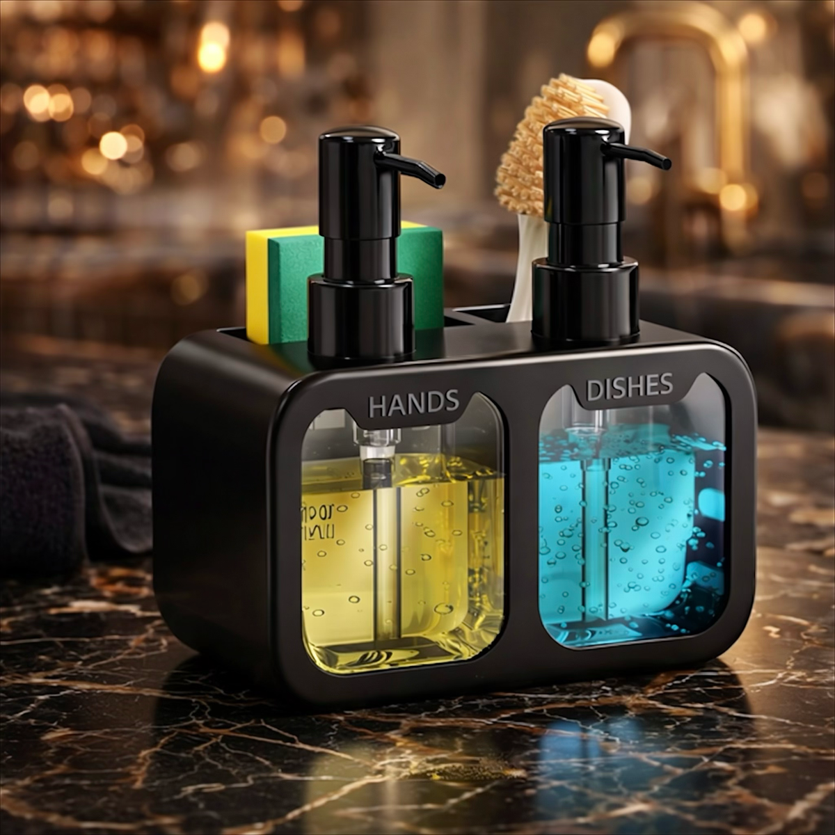 Dual Soap Dispenser Caddy with Sponge & Brush Holder