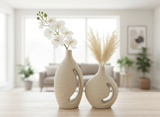 Modern Beige Ceramic Vase ( White & Cream )