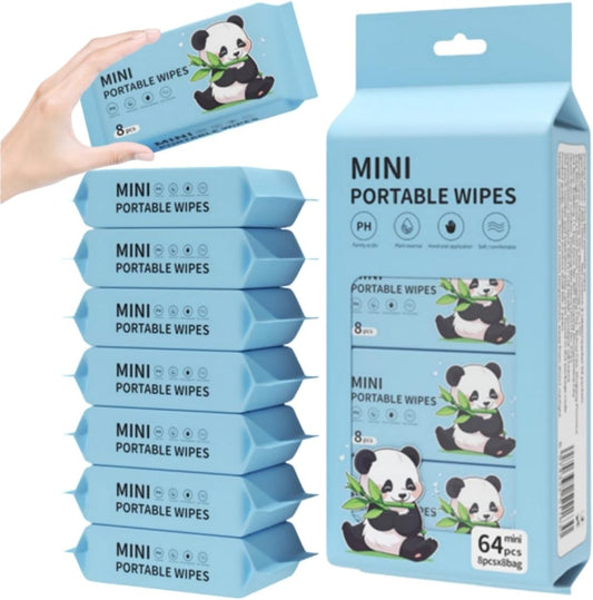 Mini Portable Wet Wipes Value Pack (64 Wipes Total)