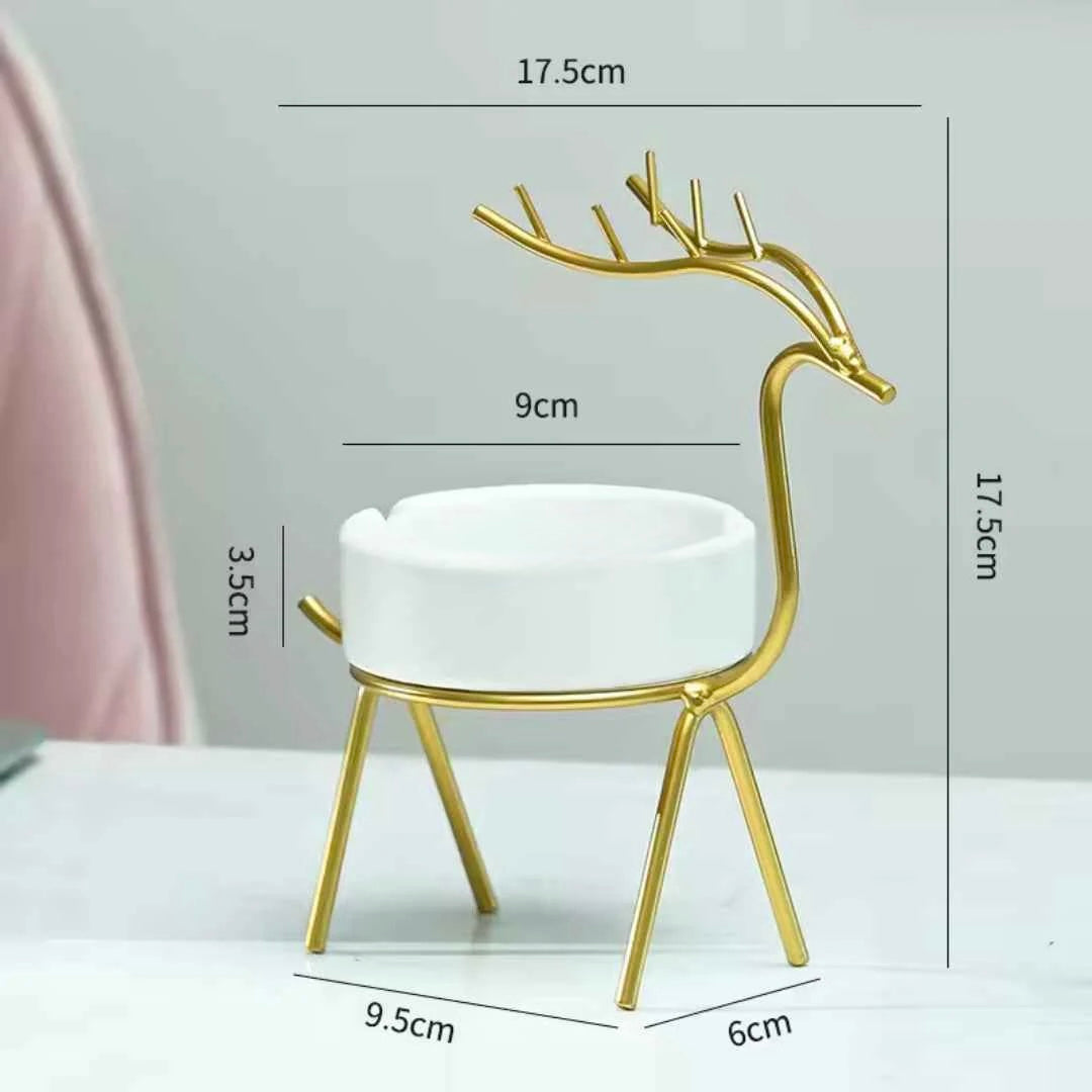 METALLIC GOLDEN GAZELLE STYLE ASH TRAY DECOR FOR TABLE AND HOME