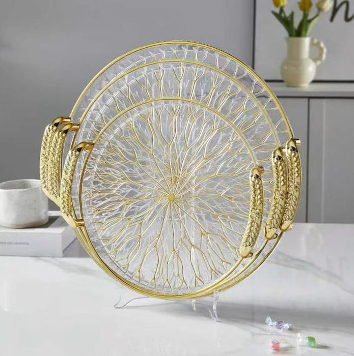 Elegant Clear Acrylic Serving Tray with Gold Handles 3pcs
