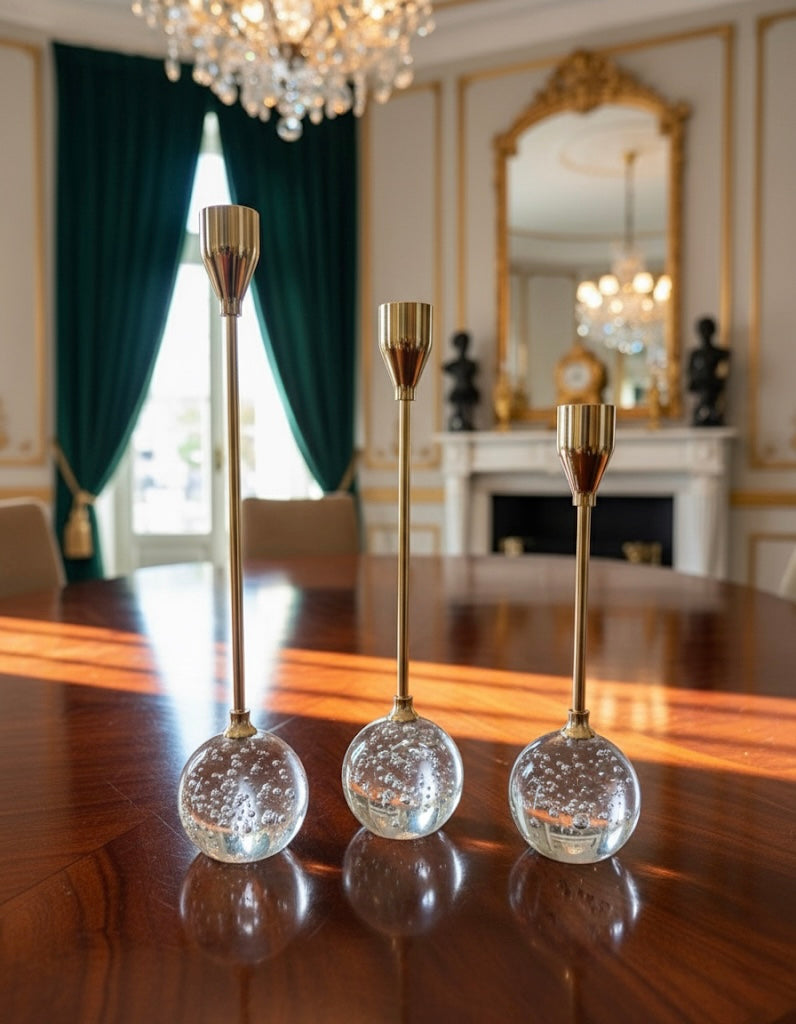 Elegant Mid-Century Modern Sphere Candle Holders Set (3 Pieces)