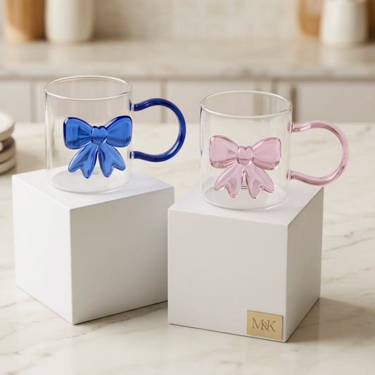 Elegant Bow Glass Mug with Matching Ribbon Accent & Handle