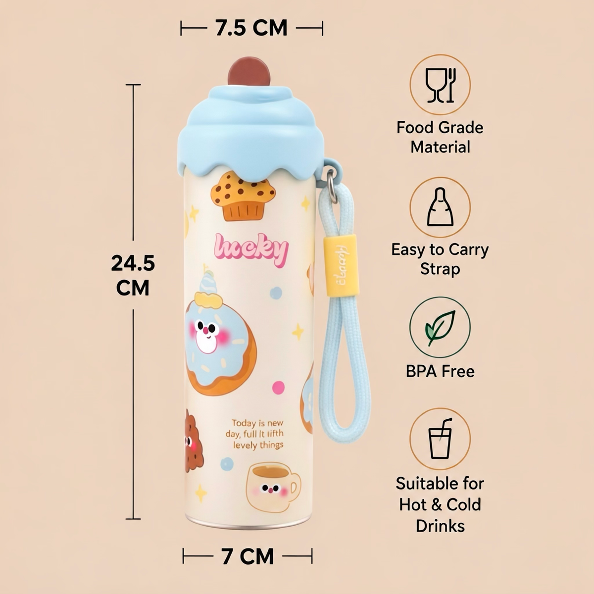 600ml Stainless Steel Insulated Kids Water Bottle Leakproof
