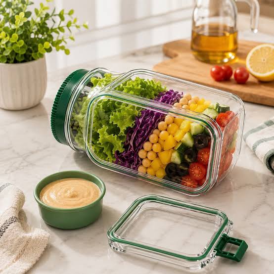 Portable Plastic Salad Box Leakproof Fruit Container