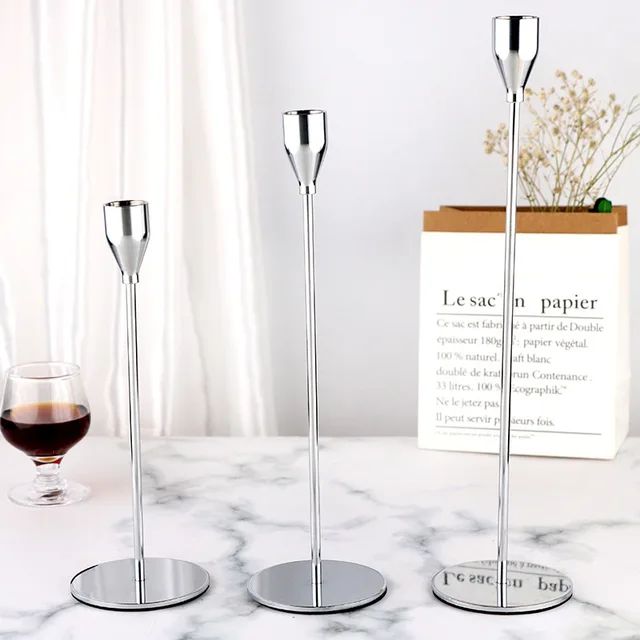 Silver Metal Taper Candle Holders