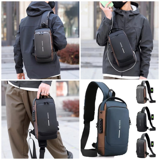 Anti-Theft Waterproof Sling Bag with USB Charging Port
