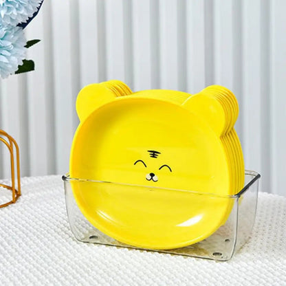 Cute Bear-Shaped Snack Plate Set with Clear Storage Holder (Set of 8)