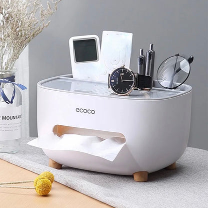 Ecoco Multi-Functional Tissue Box Holder - Desktop Organizer & Stationery Storage