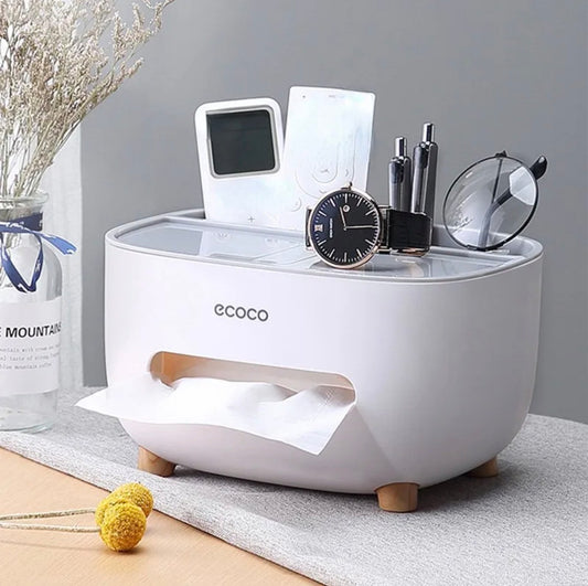 Ecoco Multi-Functional Tissue Box Holder - Desktop Organizer & Stationery Storage