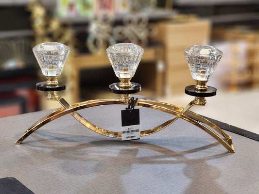 Elegant Arched Gold Candelabra with Crystal Votives