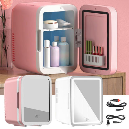 Portable 4L Mini Beauty Fridge with Dimmable LED Lighted Mirror