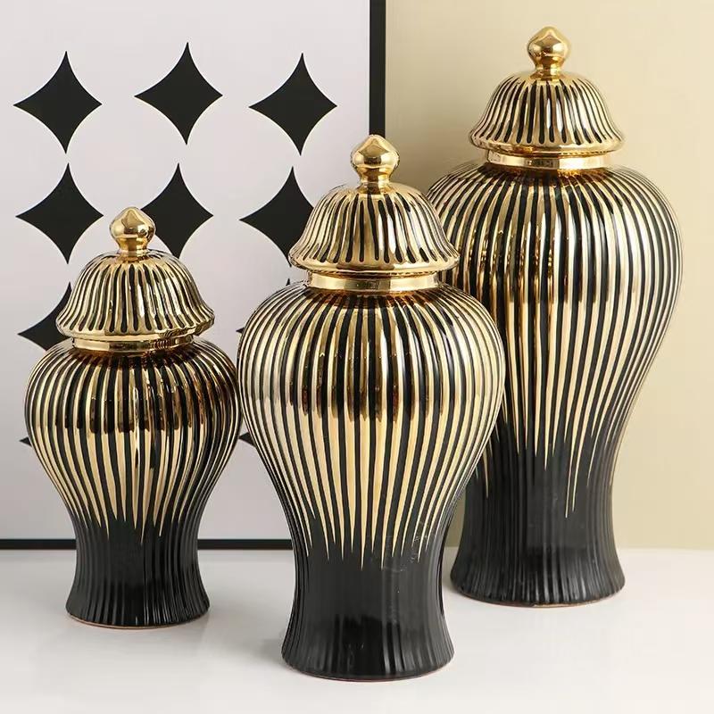 Elegant Ribbed Ceramic Ginger Jars Set (Only In Karachi)