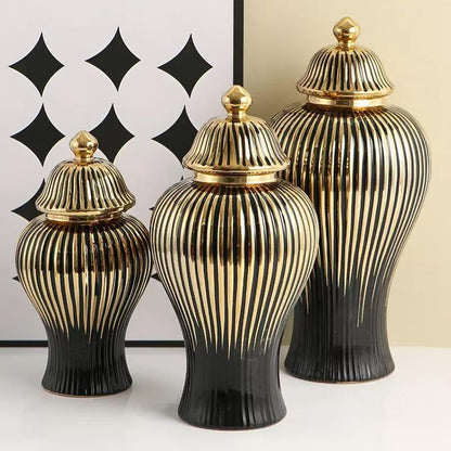 Elegant Ribbed Ceramic Ginger Jars Set (Only In Karachi)