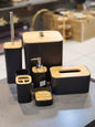 Modern Black and Wooden Accent Bathroom Accessory Set
