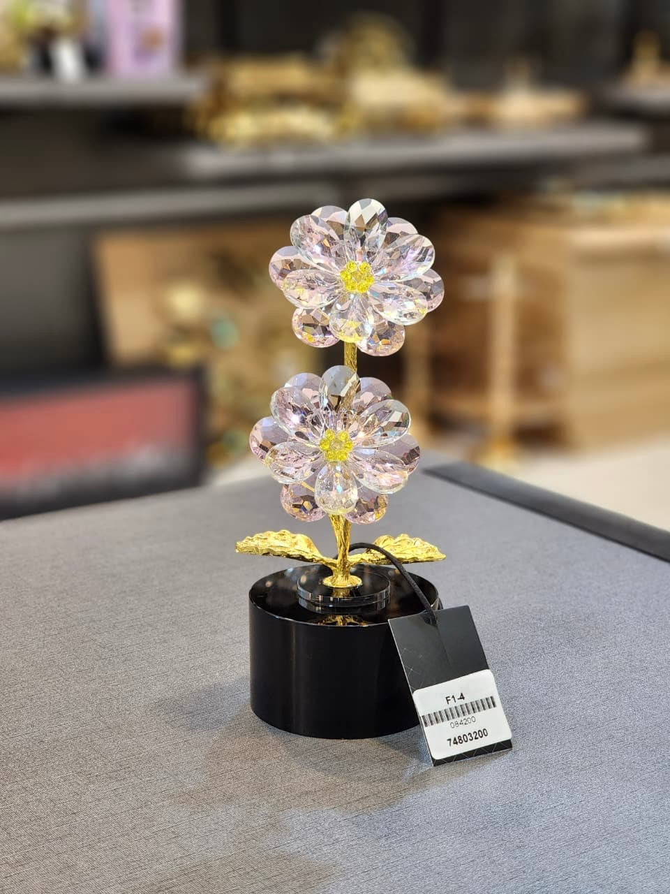 Elegant Dual Crystal Flower Figurine on Black Base