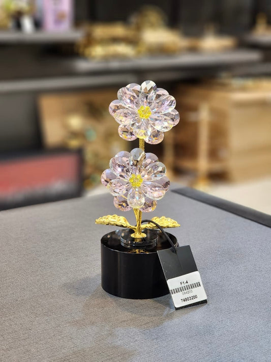 Elegant Dual Crystal Flower Figurine on Black Base