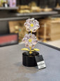 Elegant Dual Crystal Flower Figurine on Black Base