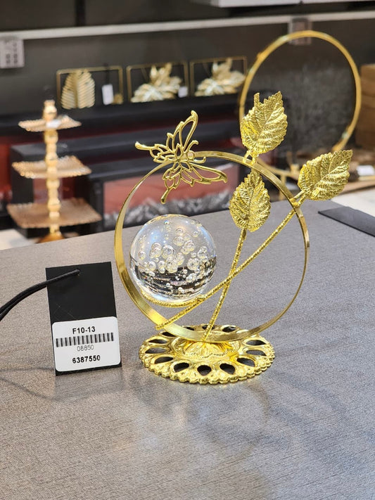 Elegant Gold Butterfly & Leaf Crystal Ball Ornament