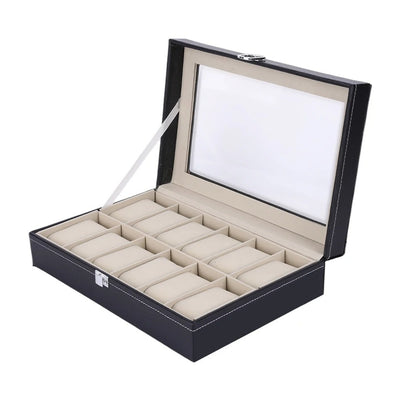 Premium 12-Slot Faux Leather Watch Display Case