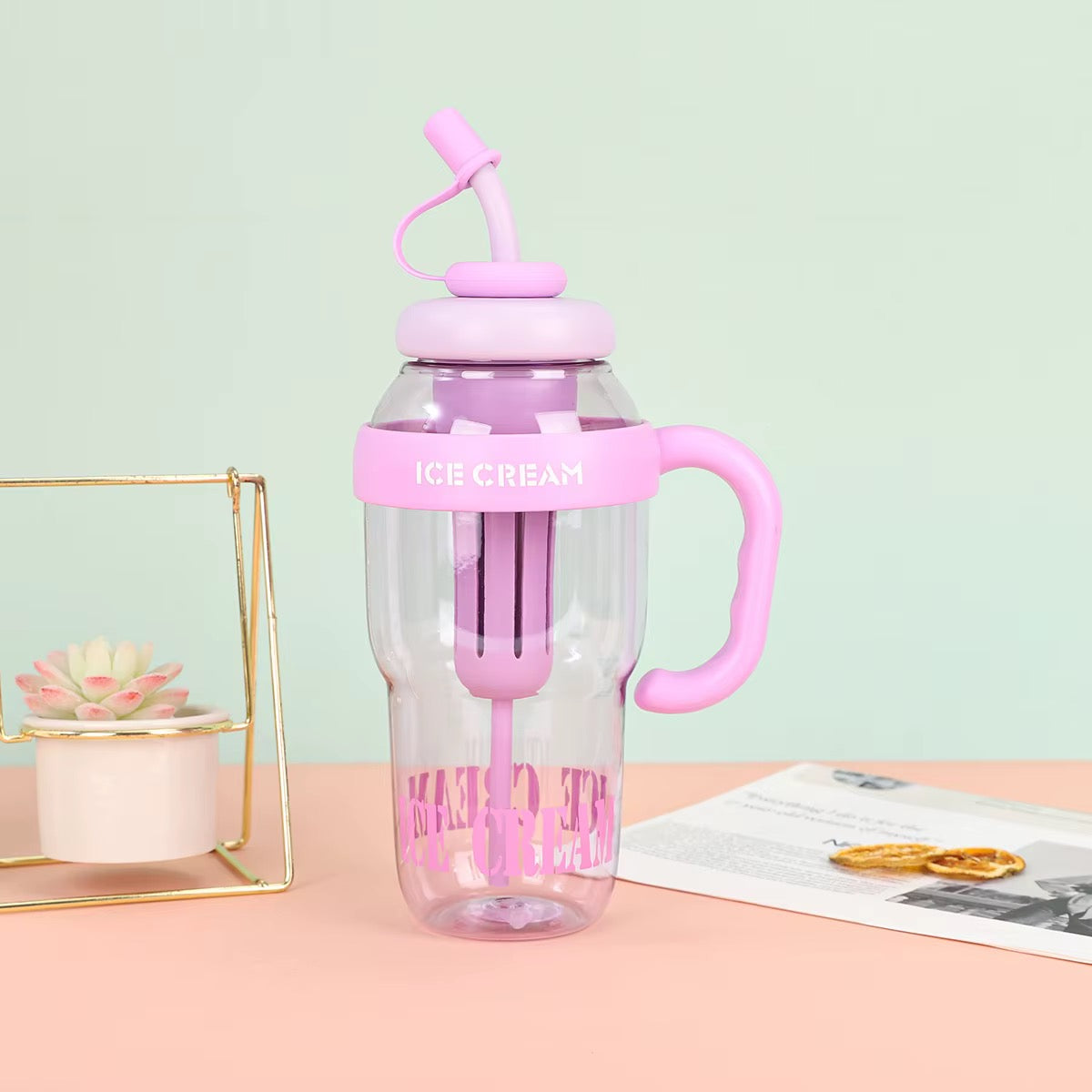 Ice Cream Tea Infuser Water Bottle with Straw & Handle
