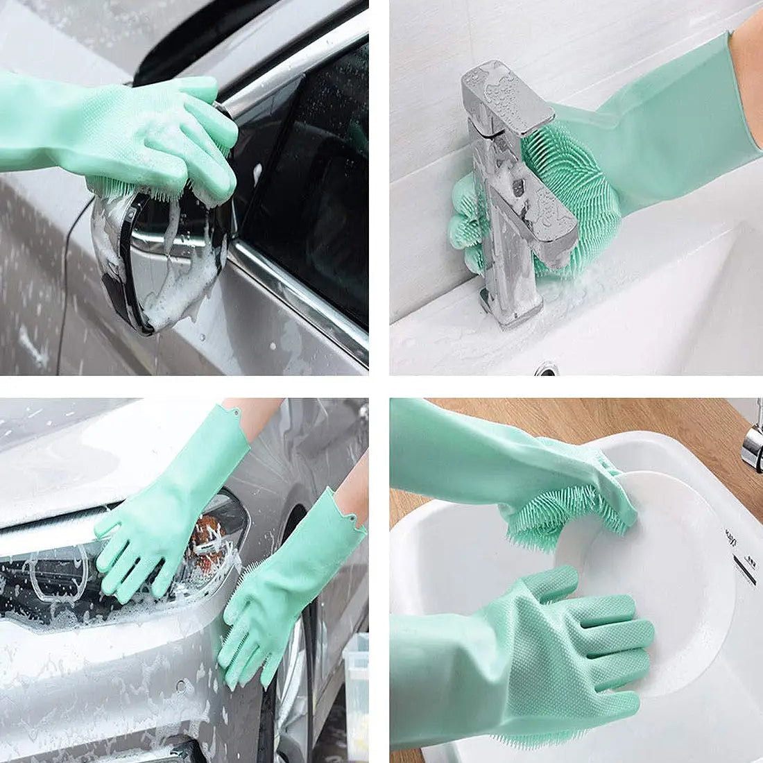 Magic Silicone Dishwashing Big Size Gloves with Integrated Scrubbing Bristles