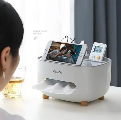 Ecoco Multi-Functional Tissue Box Holder - Desktop Organizer & Stationery Storage